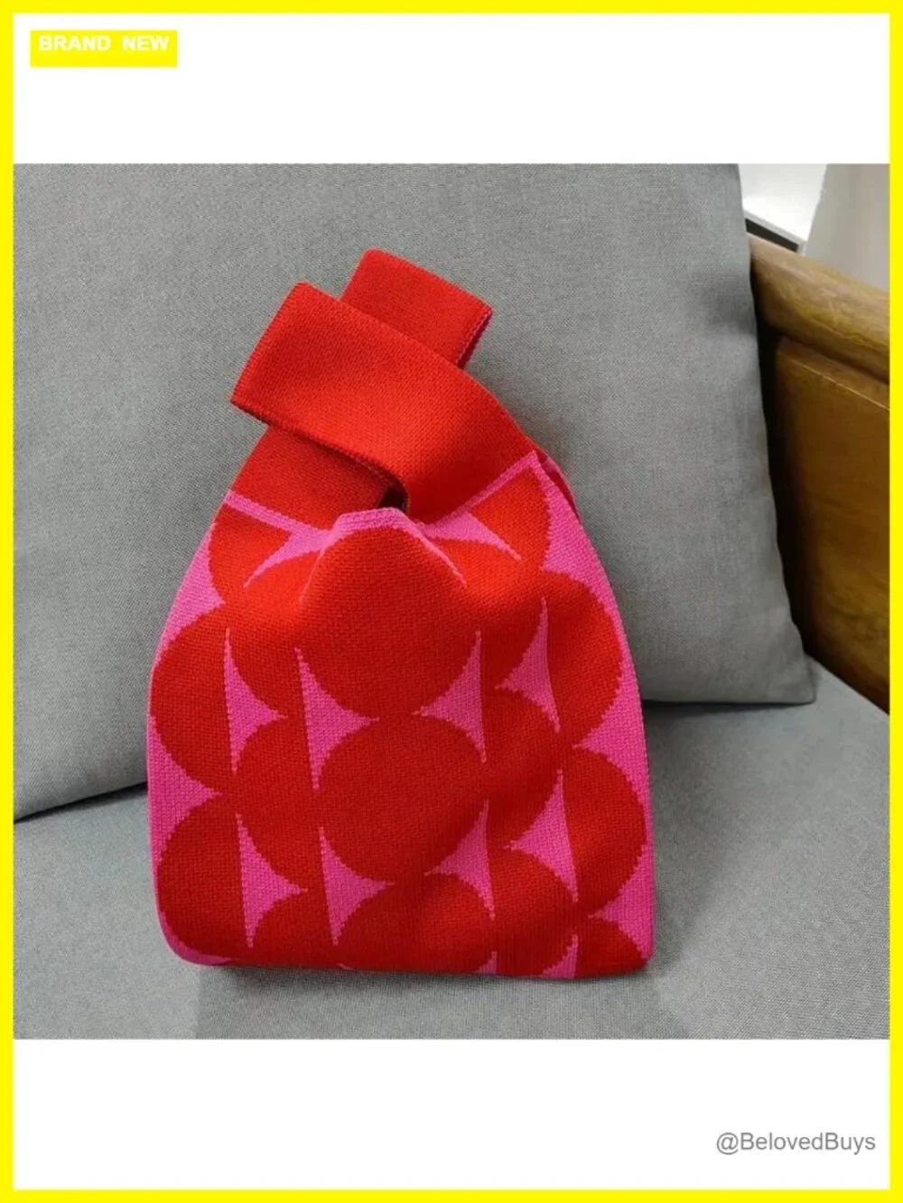 Color Contrast Knitted Woven Handbag Wrist Bag Tote